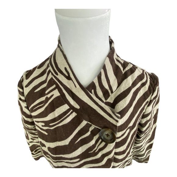Michael Kors Brown & Tan Animal Zebra Print Swing Linen Cropped Jacket Size 4 - Picture 4 of 9